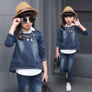 潮女童牛仔三件套春装2018新款5-7-9-11周岁女孩春季衣服儿童套装
