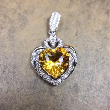 克丽诗纳天然心形黄晶黄水晶项链925银镀彩色宝石水晶刻面吊坠锁骨