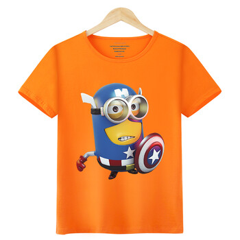 童装男夏装韩中大童小黄人卡通潮款儿童男童短袖t恤 桔色 adx160 140