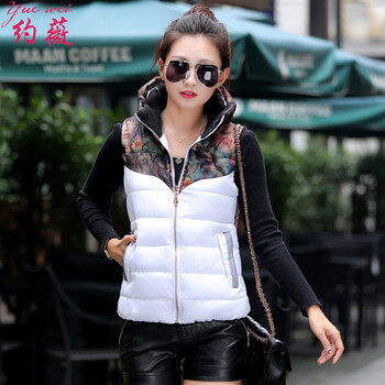 约薇  2015棉服女短款马甲韩版轻薄立领马夹背心外套  YW505 白色 XXXL