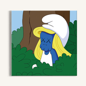 艺术画卡通挂画无框画单幅客厅卧室墙壁装饰画个性创意 kaws蓝精灵2