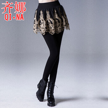 齐娜打底裤女2015秋冬外穿修身弹力小脚铅笔裤时尚女士长裤皮裤 太阳裙 L