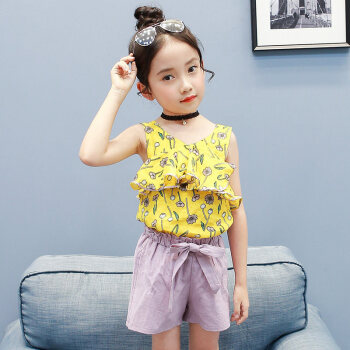 儿童装韩版时尚潮衣女孩两件套 黄色 120cm(120cm约4