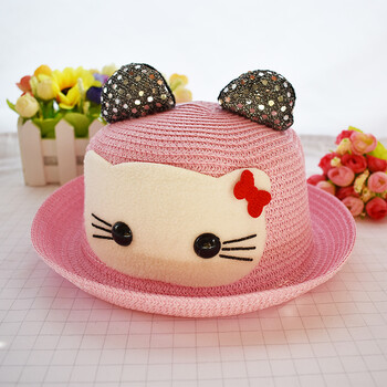 儿童帽子夏季可爱女宝宝遮阳男童沙滩渔夫太阳帽公主编织防晒草帽