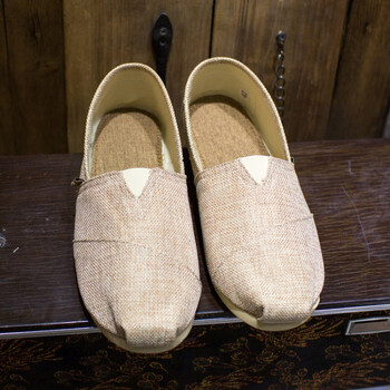 夏季透气亚麻鞋男鞋子复古中国风低帮亚麻布鞋休闲一脚蹬懒人鞋潮 驼