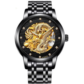 笔鸿云尊派手表男士全自动机械表男表镂空防水时尚商务休闲中国龙表