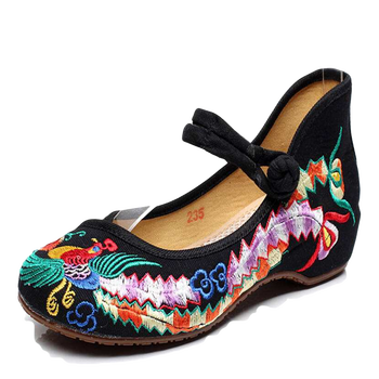 兴领兴领新款老北京布鞋凤凰升级版绣花鞋女布鞋民族风舞蹈鞋 黑色 34