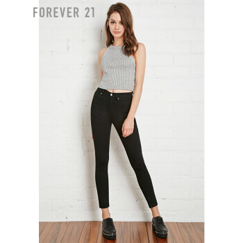 FOREVER21 经典高腰小脚牛仔长裤 黑色 27