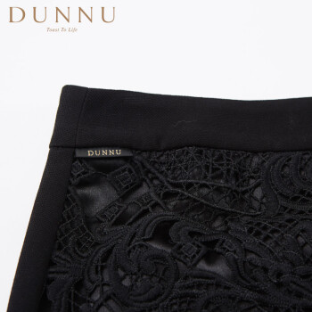 DUNNU敦奴 专柜正品 秋季新款拼接镂空钩花包臀裙 黑色 M