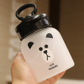 卡通玻璃杯手机支架多功能水杯学生创意潮流便携随手杯耐热杯子 黑色