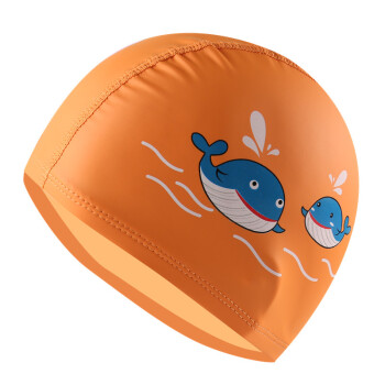 儿童泳帽pu皮防水卡通印花可爱舒适不勒头防晒护耳游泳装备 橙色小鱼
