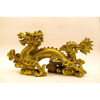 沪缘 风水纯铜龙摆件大号汉龙金龙工艺品家居办公客厅装饰礼品 长39