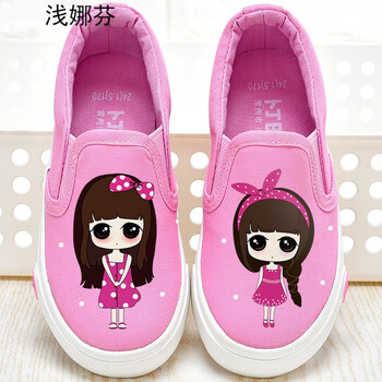 儿童帆布鞋女童布鞋2018春季新款一脚蹬休闲鞋韩版卡通鞋子公主鞋