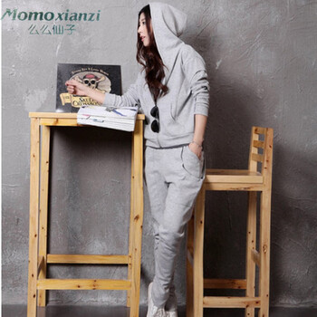 么么仙子2015秋季时尚修身显瘦运动服女款卫衣女士休闲学生少女运动套装女 浅灰色 L