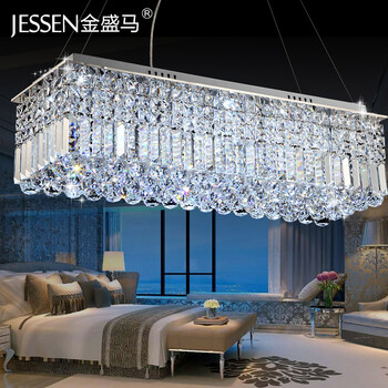 金盛马 现代简约长方形 吊线艺术餐厅水晶吊灯C008 1米*310*800 8头LED七彩led两路分段