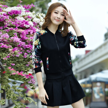 美茵佳2015秋休闲运动网球裙套装大码长袖羽毛球服防走光裤裙棒球服卫衣 黑色 XXL