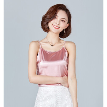 真丝小吊带背心女春夏短款打底衫丝绸缎面内搭性感修身上衣 粉色 l