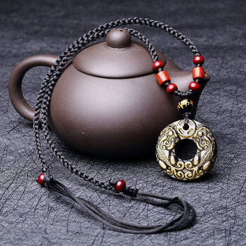 冰种黑曜石貔貅平安扣玛瑙吊坠貔恘项链男士款玉吊坠挂坠饰品 小款