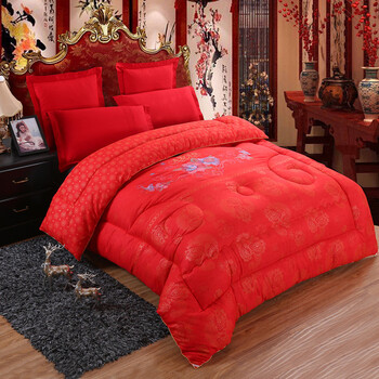全棉婚庆绣花被子大红喜被结婚双人春秋被芯纯棉刺绣冬被新婚陪嫁