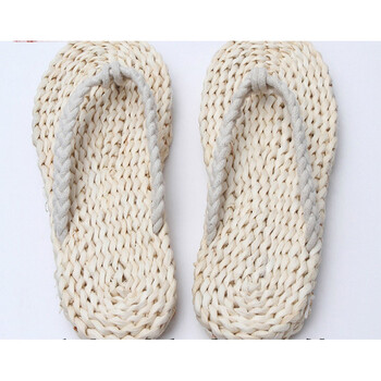 中国风草鞋男女拖鞋凉拖人字拖 民族风麻手工麻编织ww 黄色 胶底 43