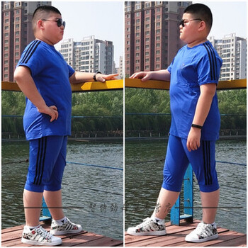 男童装夏装加肥加大短裤短袖运动休闲套装二件套大码宽松胖童胖孩 937