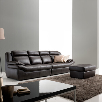 沙发 真皮沙发 现代简约小户型客厅皮沙发组合家具 深咖啡色 四人位