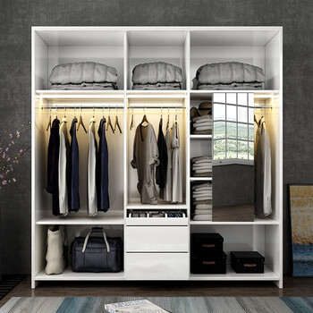 北欧现代简约滑门衣柜移门衣橱推门经济型大衣柜北欧推拉门挂衣 1.