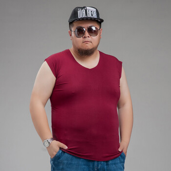 肥佬马甲冰丝胖子透气弹力无袖上衣 无痕宽肩酒红色 5xl码(220-250斤)