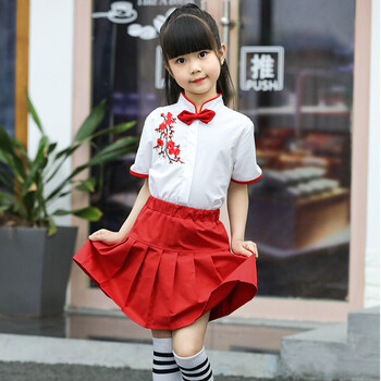 园服小学生校服套装纯棉民国班服六一儿童合唱服演出服 红色套装女装