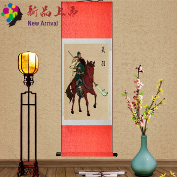 χ大刀关羽骑马图赤兔马三国人物卷轴字画丝绸酒店壁画装饰客厅礼品