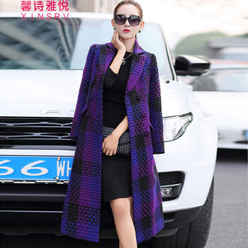 迪娜苏2015女呢大衣韩版修身时尚超长风衣休闲风衣大码女装冬季新款 紫格 M