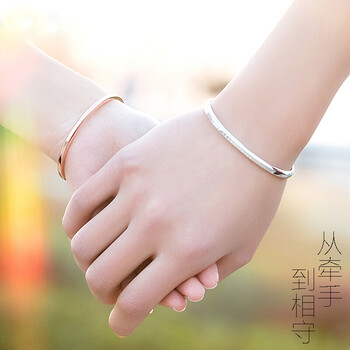 情侣手镯一对男女玫瑰金简约时尚可刻字开口手环情人节送女友生日礼物