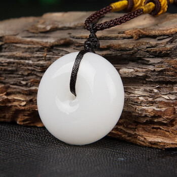 rosefree 和田玉平安扣吊坠男玉石挂件女生情侣玉佩项链 挂坠链子