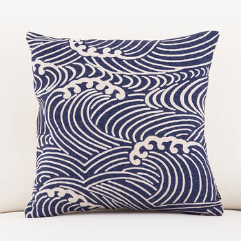 日式花纹布艺折扇浮世绘富士山民族复古和风棉麻沙发靠垫抱枕靠枕