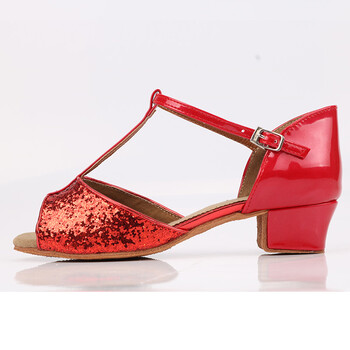 猫莉 拉丁舞鞋女式中跟软底亮片交谊舞蹈鞋广场舞鞋摩登舞鞋 红色 25