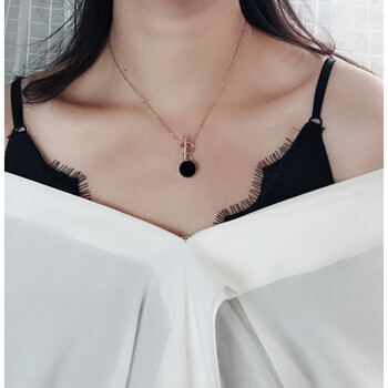 日韩钛钢18k玫瑰金弹簧项链黑色陶瓷情侣男女锁骨链欧美时尚配饰 2006
