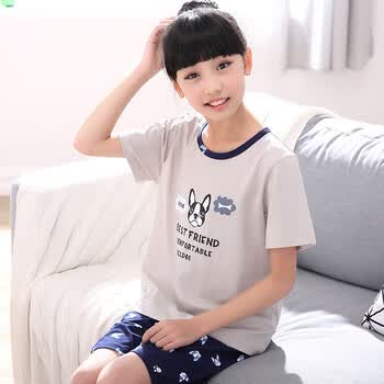 动漫女孩睡衣夏短袖纯棉套装夏季女童女生小孩中大童夏天初中生家居服