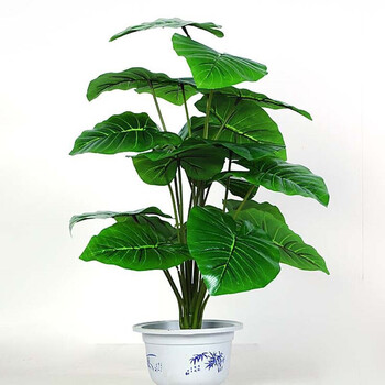 办公室客厅餐厅酒店装饰仿真绿色植物假树摆设盆栽盆景 18片叶观音