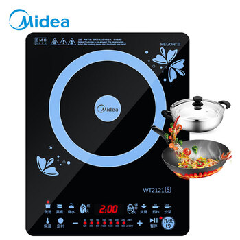 
                                        美的（Midea）电磁炉 哑光防滑面板 独立操控按键 四重防水 八档火力 一键爆炒 C21-WT2121（标配汤锅+炒锅）                
