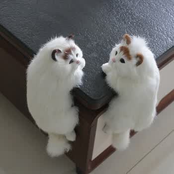 仿真猫咪动物模型摆件家居电视装饰工艺品毛绒玩具公仔礼物 左右一对