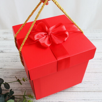 纯色纸盒子正方形大号超大礼品盒包装盒 蝴蝶结收纳箱纸盒手提盒 红单