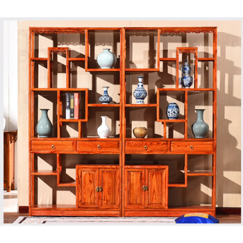实木中式南榆木多宝阁茶叶展示架茶架古董架置物架隔断屏风 一对两门