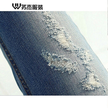 务杰 2016春秋季新款牛仔裤女小脚裤破洞铅笔裤修身长裤休闲女裤 浅蓝色 26码