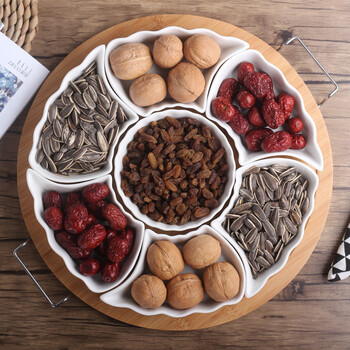 干果拼盘陶瓷多格水果盘创意零食点心小吃瓜子坚果盘含盖托盘 定制