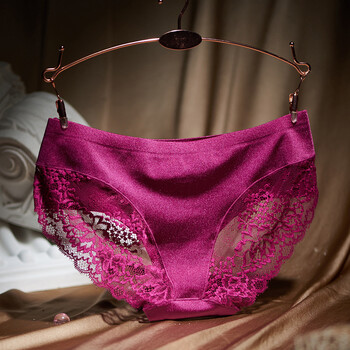 3条中腰蕾丝女内裤超薄性感收腹透气提臀无痕冰丝三角裤 酒红色 l1尺7