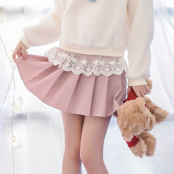小清新学院风甜美百褶裙a字裙短裙春季高腰女裙半身裙 粉色 s