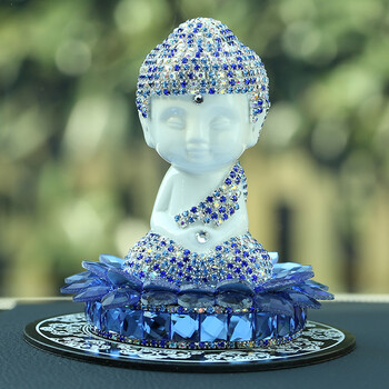 弥勒佛像可爱车载摆饰品车内小车饰品高档车上装饰品镶钻汽车摆件 白