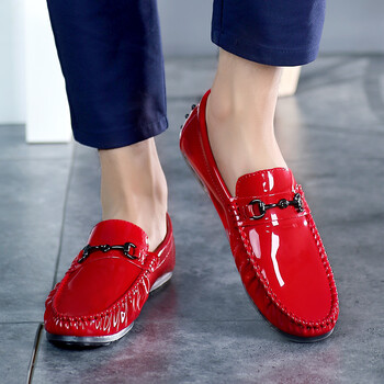 topaclas2018新款夏季男士一脚蹬红皮鞋男红色豆豆休闲皮鞋套脚懒人男