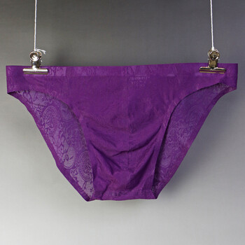 内裤男性感三角裤低腰透明透气夏季情趣超薄冰丝无痕男士内裤 紫色 l