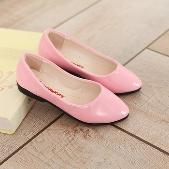 女童皮鞋蝴蝶结公主鞋春秋新款儿童单鞋豆豆鞋小童宝宝学生鞋 粉色 33